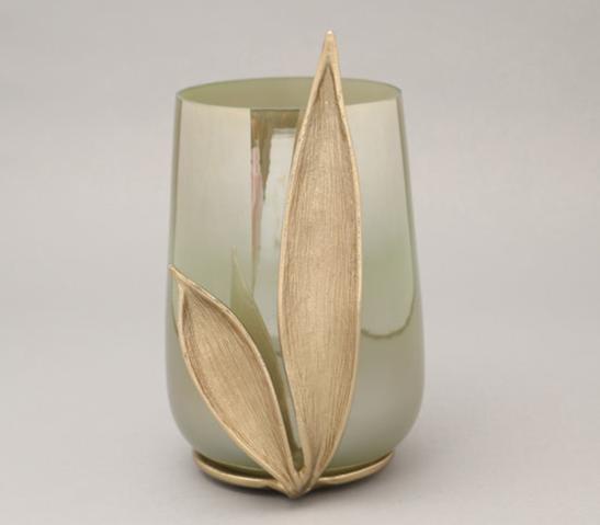 Enclosed Leaf Hurricane Candle Holder