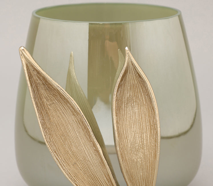 Enclosed Leaf Hurricane Candle Holder