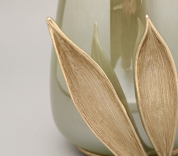 Enclosed Leaf Hurricane Candle Holder