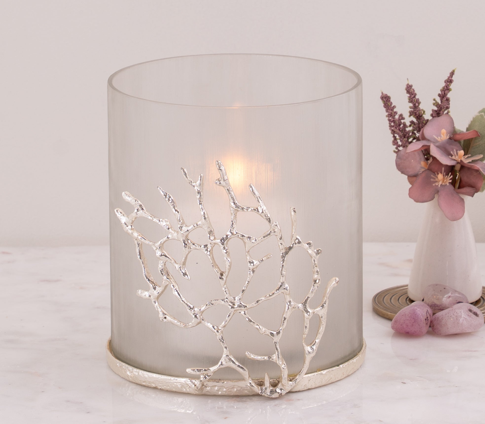 Gold Coral Hurricane Candle Holder