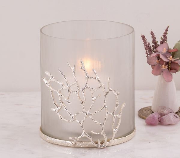Gold Coral Hurricane Candle Holder