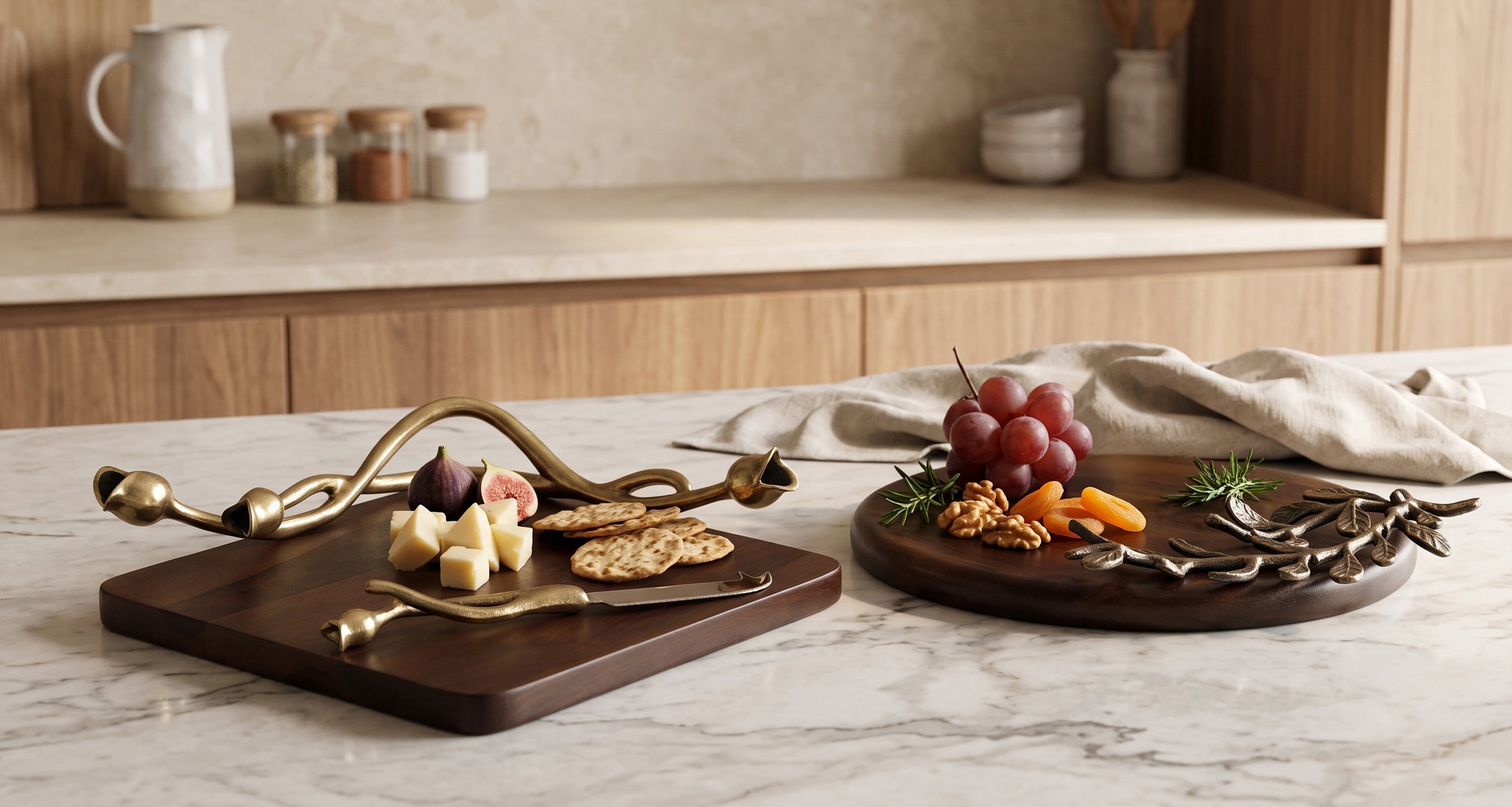 Rabyana cheese boards styled in a refined kitchen