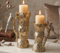 Flycatcher Bird Pillar Candle Holders