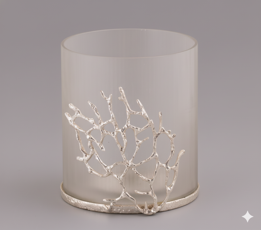 Gold Coral Hurricane Candle Holder