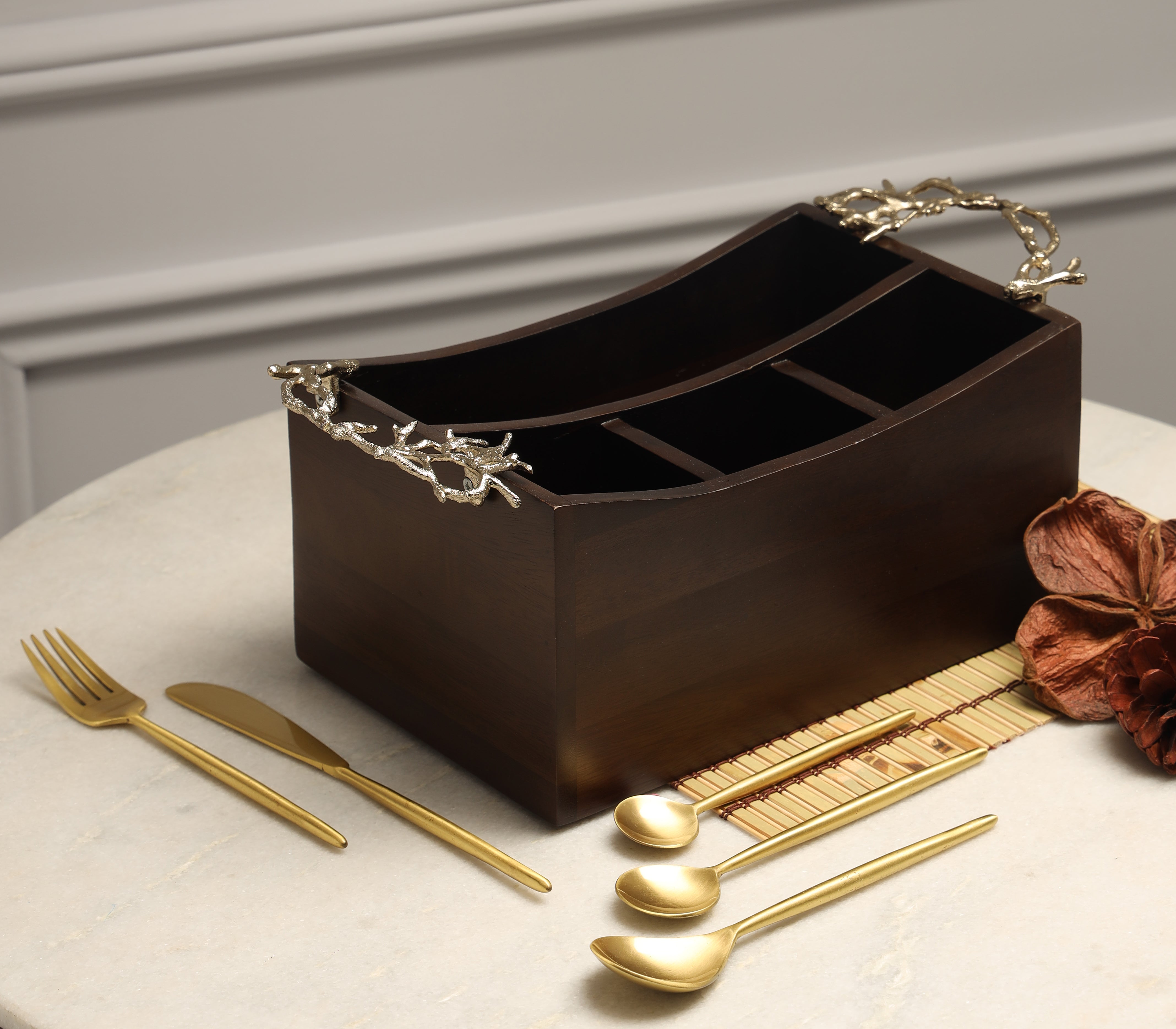 Gold  Coral Brass Cutlery Caddy